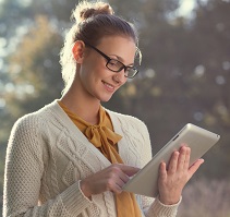 Woman reading from Tablet