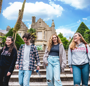 Students by the Abbey on Singleton Campus