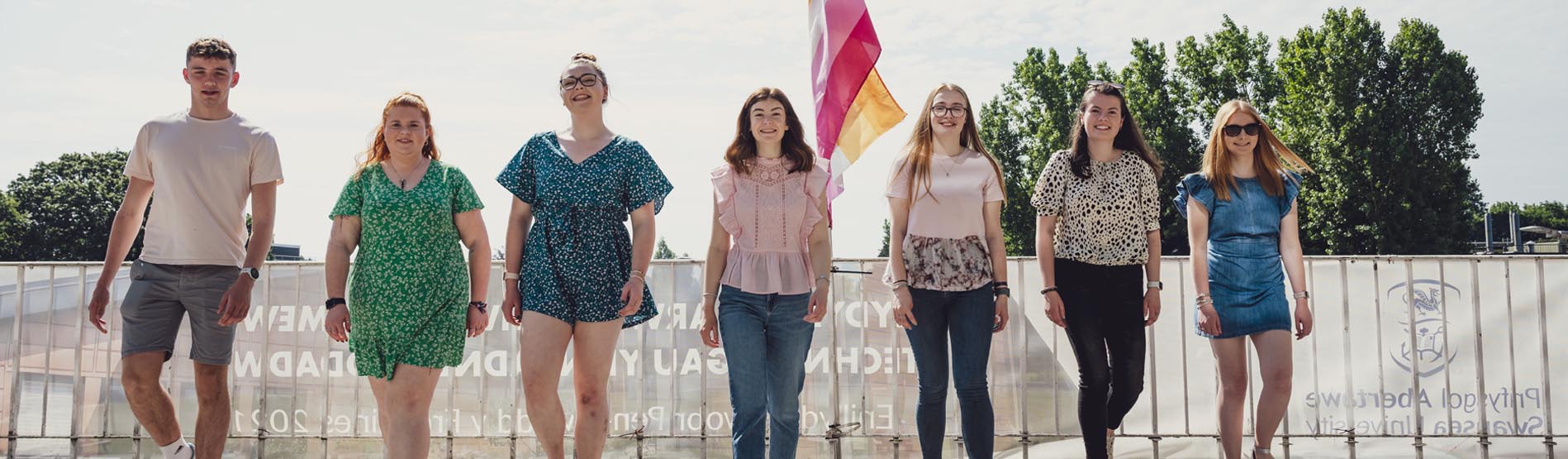 Group of Welsh-medium students at Singleton campus