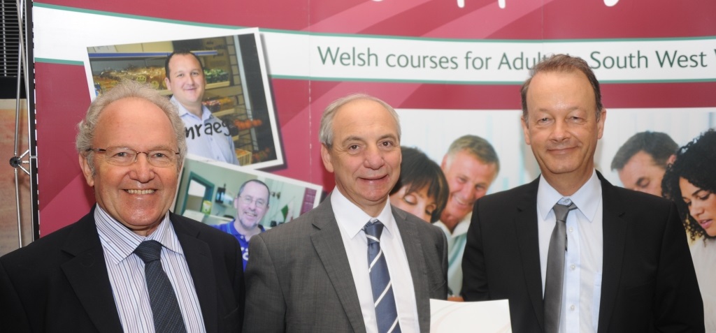 Heini Gruffudd, Mike Hedges AM (Swansea East) sponsor of the launch and Steve Morris at the Senedd on 10 July 2012