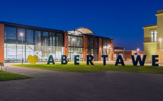 The Great Hall on Bay Campus at night