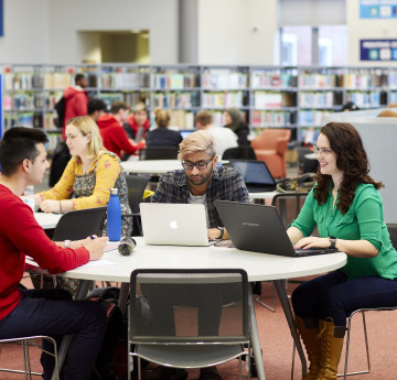 Group of students studying in the Bay Campus Library