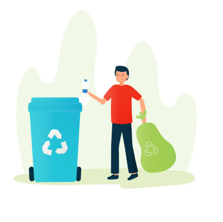 Person taking rubbish bags to bin clipart