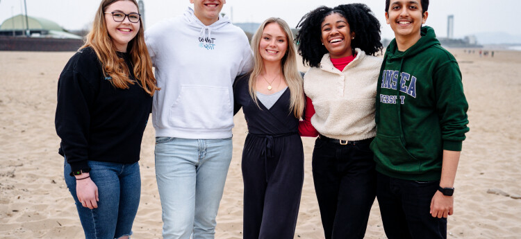 students on the beach 