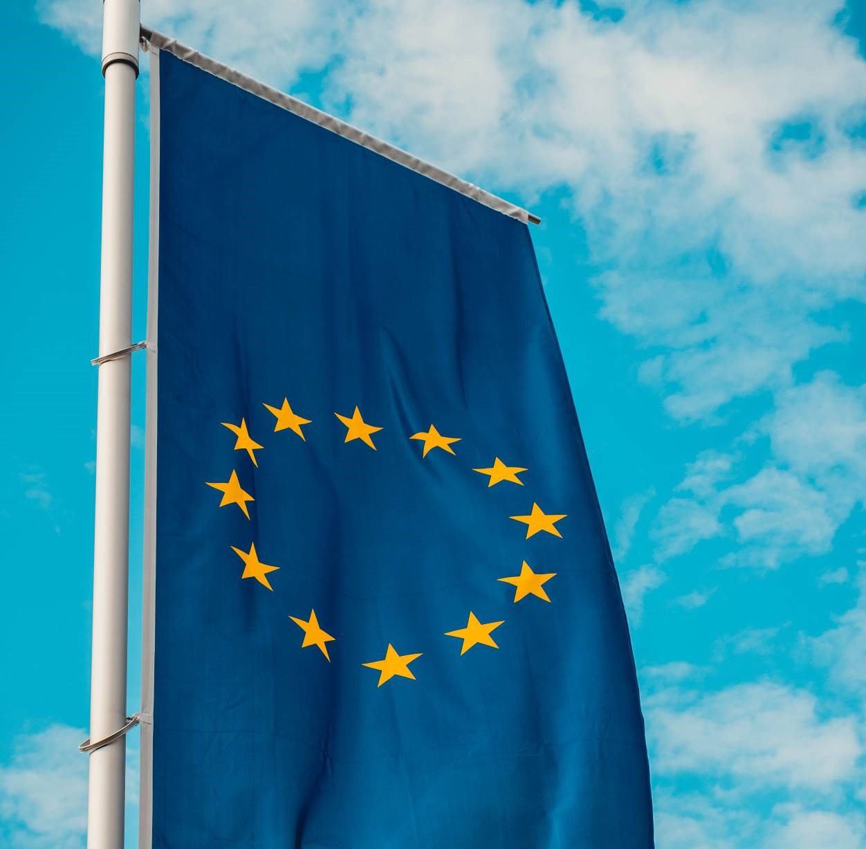 European Flag against a blue sky 