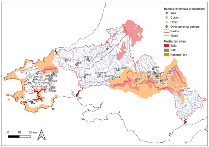 map showing the rivers to be intervened in Wales