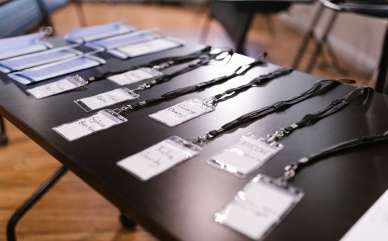 Name badges on table