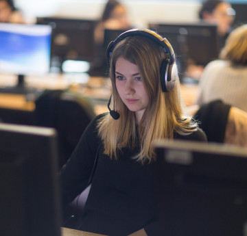 A student in a translation lab