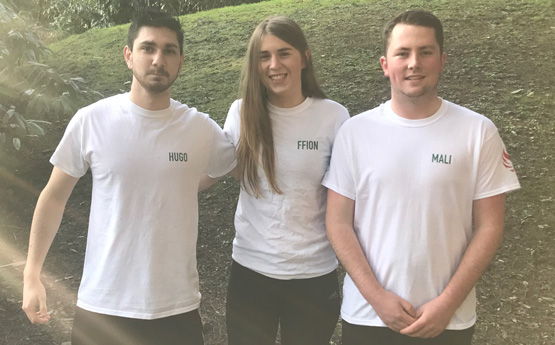 Mali Colloredo, Hugo Vivash and Ffion Hopkins, undergraduate students at Swansea university