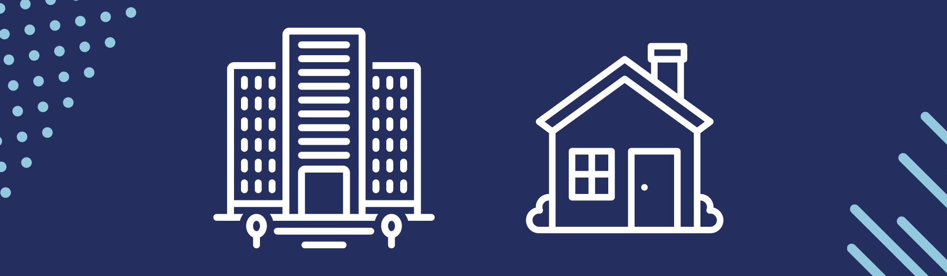 Graphic of towered housing and a small solo house