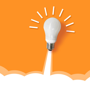 A lightbulb taking flight with an orange background