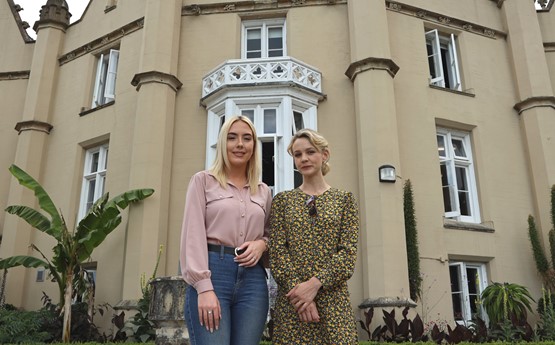 Jay Rees and Carey Mulligan outside Singleton Abbey