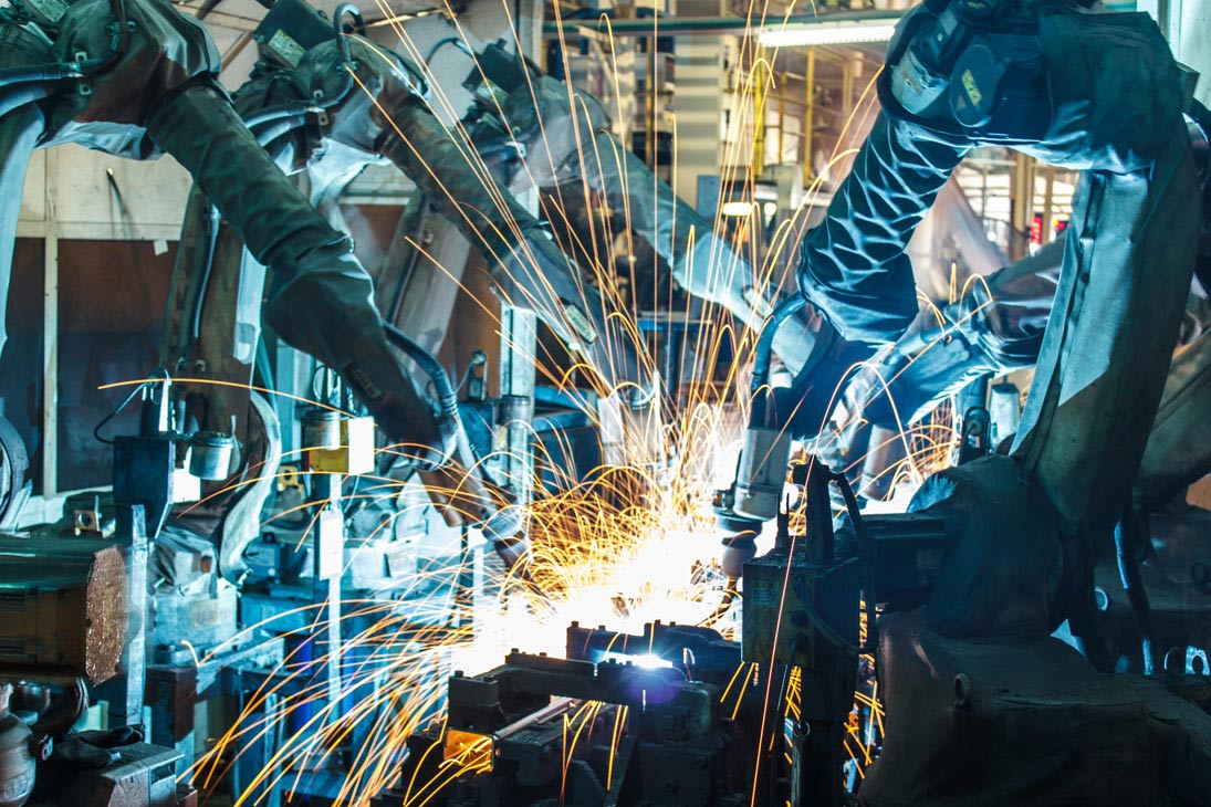 Car factory with robot welding