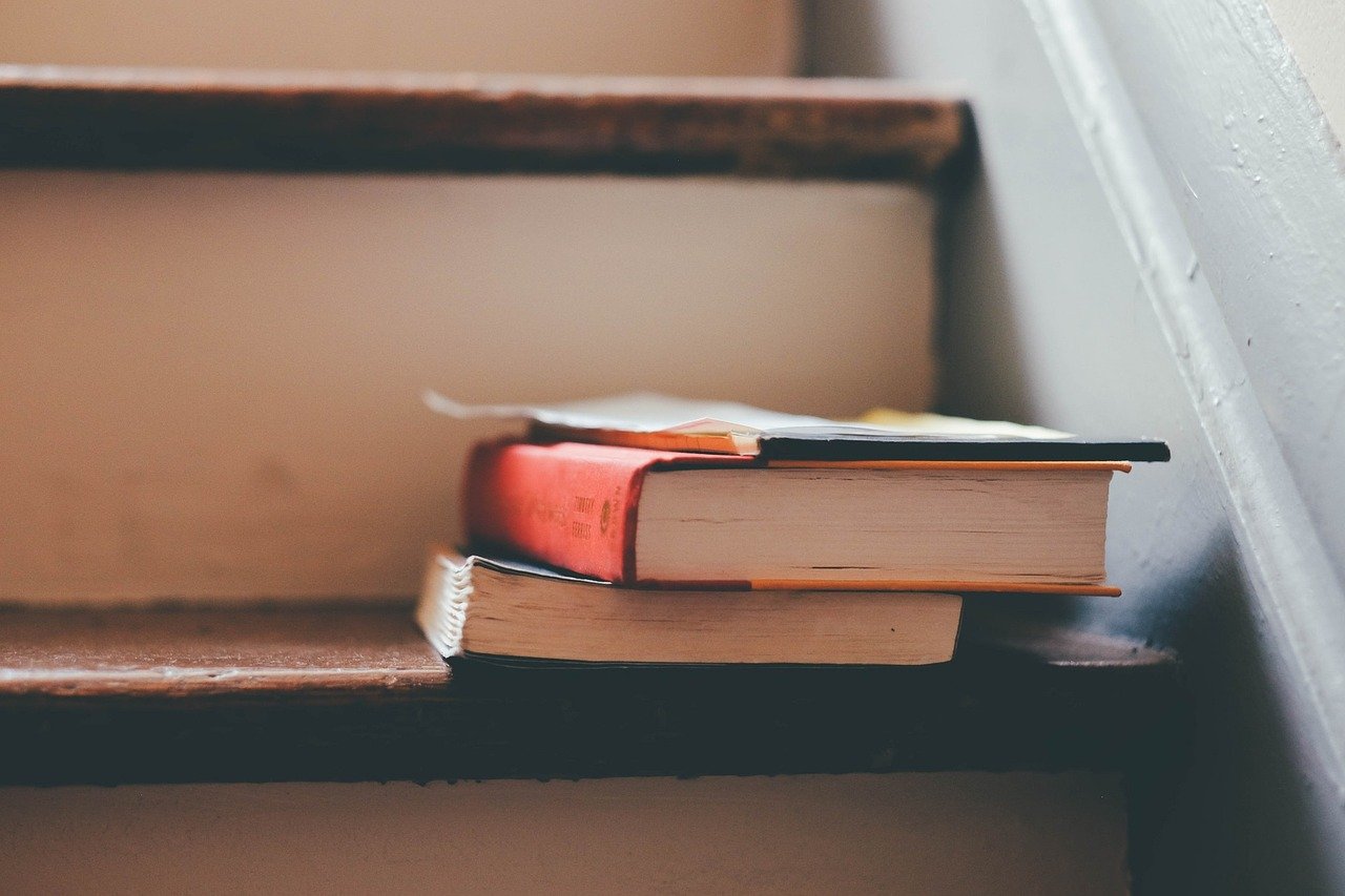 Books on stairs