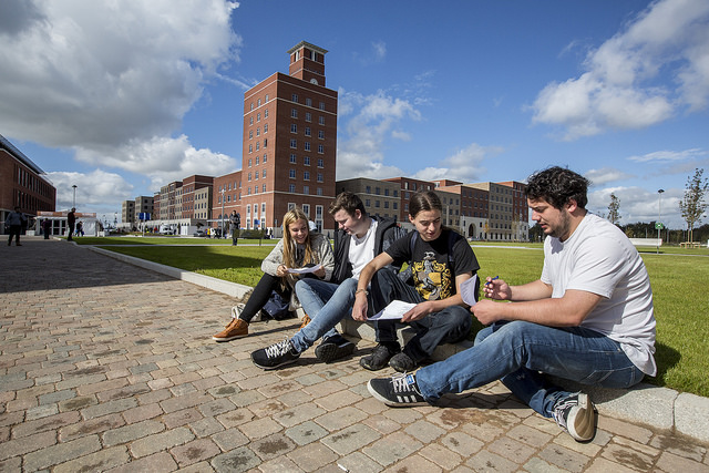 Students talking on Bay Campus