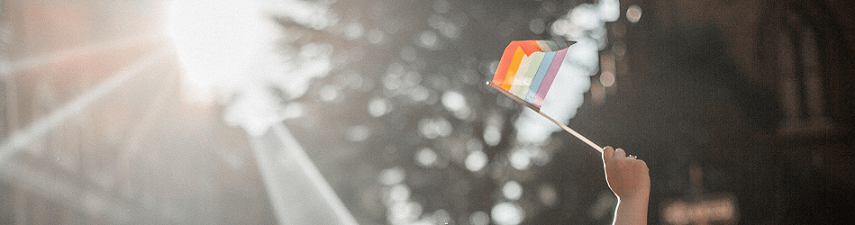 Student waving rainbow flag