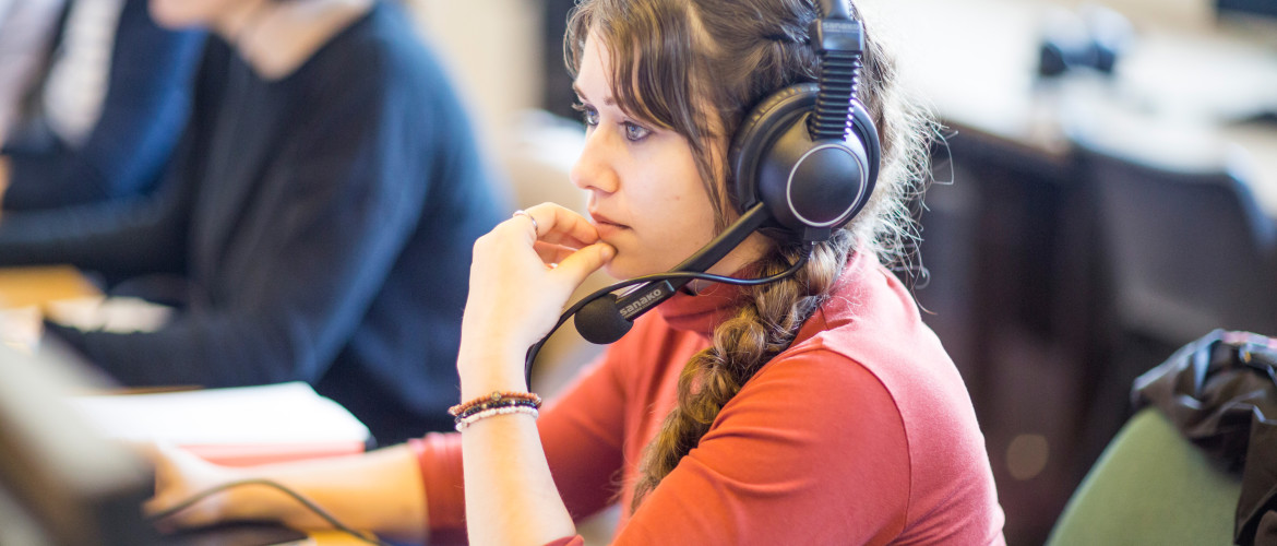 A student in a translation lab