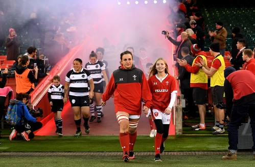 siwan lilicrap walking onto the pitch at Principality stadium, Cardiff