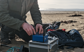 Chris from Zombie Plastics looking at the plastic collected on the beach