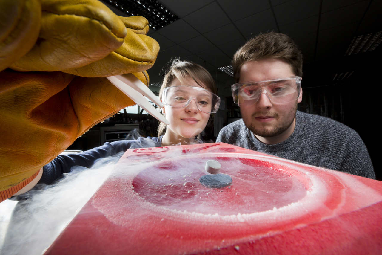 Physics student with dry ice