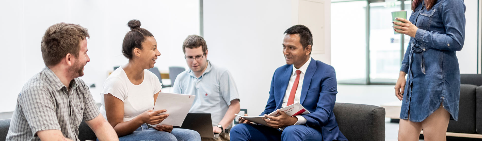 A group of law students having a conversation