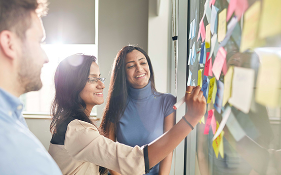 Sticky notes on a board