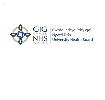 Logo llynges Bwrdd Iechyd Prifysgol Hywel Dda ar gefndir gwyn