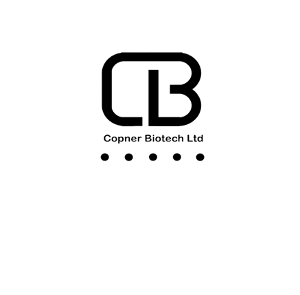  Logo Biotech Copner mewn du gyda chefndir gwyn