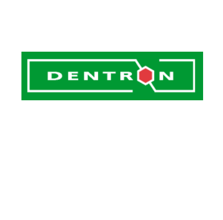  logo testun detron mewn gwyn ar gefndir gwyrdd