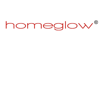 logo testun homeglow mewn coch ar gefndir gwyn