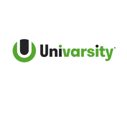 logo univarsity mewn du a gwyrdd ar gefndir gwyn