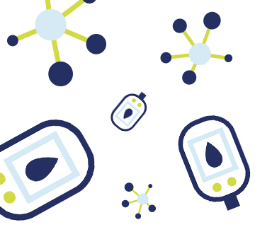 Cartoon Nanomedicine and Glucose Monitors representing medical devices