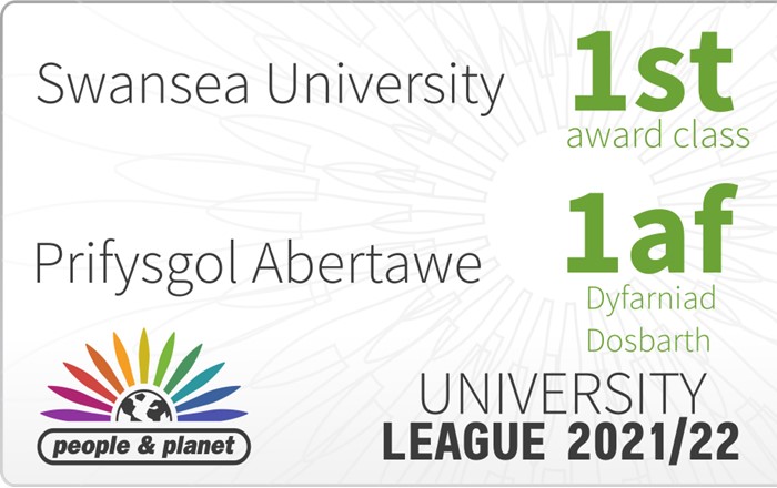 Mae Prifysgol Abertawe'n un o'r 10 prifysgol orau yn y DU ar gyfer materion amgylcheddol a moesegol, yn ôl tabl cynghrair newydd People & Planet a gyhoeddwyd gan The Guardian.