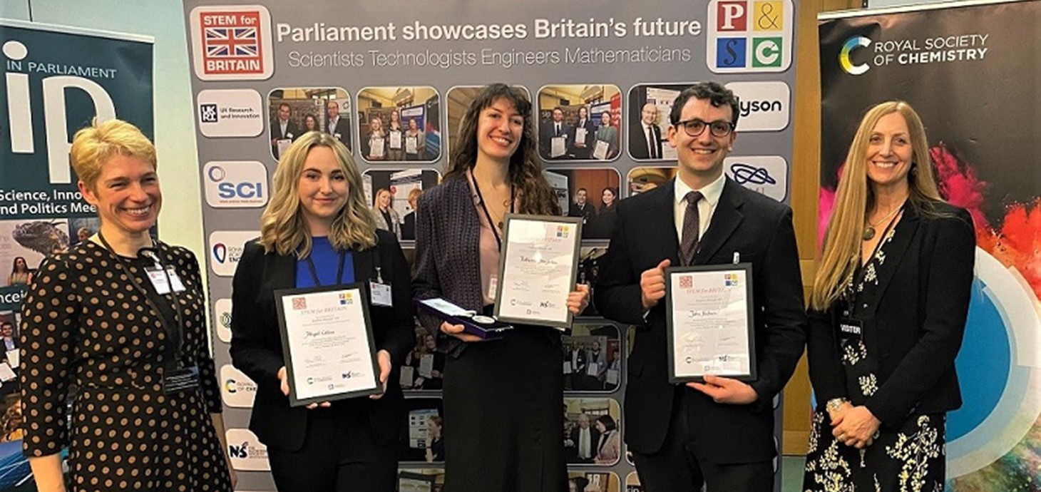 John Hudson, second from right, receiving his chemistry award in the STEM for Britain competition in Parliament