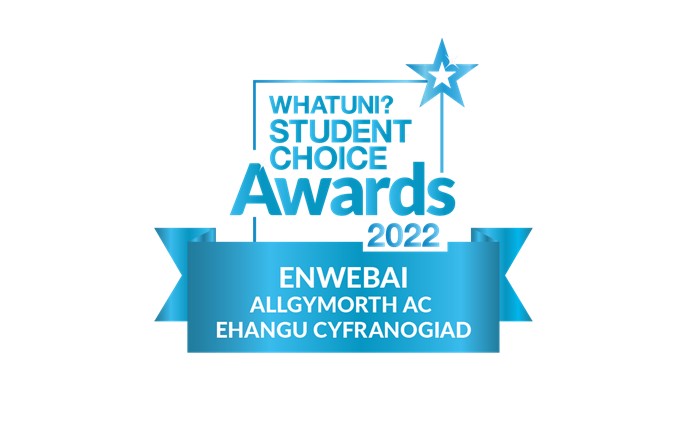 Graffigyn sy'n cyhoeddi bod Prifysgol Abertawe wedi cael ei henwebu yn y categori Allgymorth ac Ehangu Cyfranogiad yng Ngwobrau Dewis Myfyrwyr Whatuni 2022.