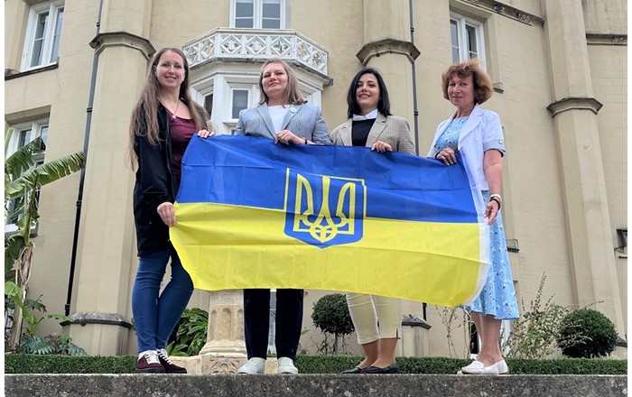 Yr ymwelwyr â Phrifysgol Abertawe o PMBSNU: Dr Marharyta Lymar, Dr Olga Yaremchuk, Dr Alina Iovcheva, Dr Olena Mitryasova