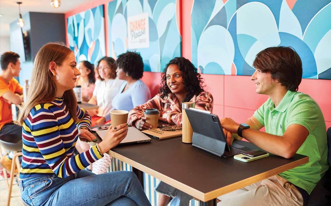 A group of students sitting around talking