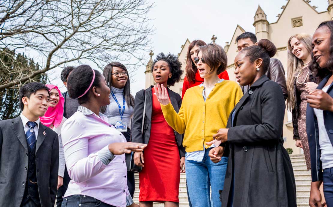 Students on the steps of the Abbey