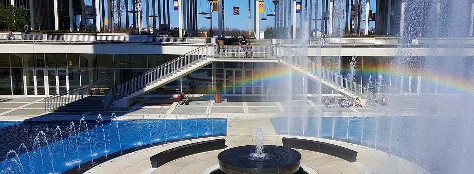 Fountains and buildings on campus