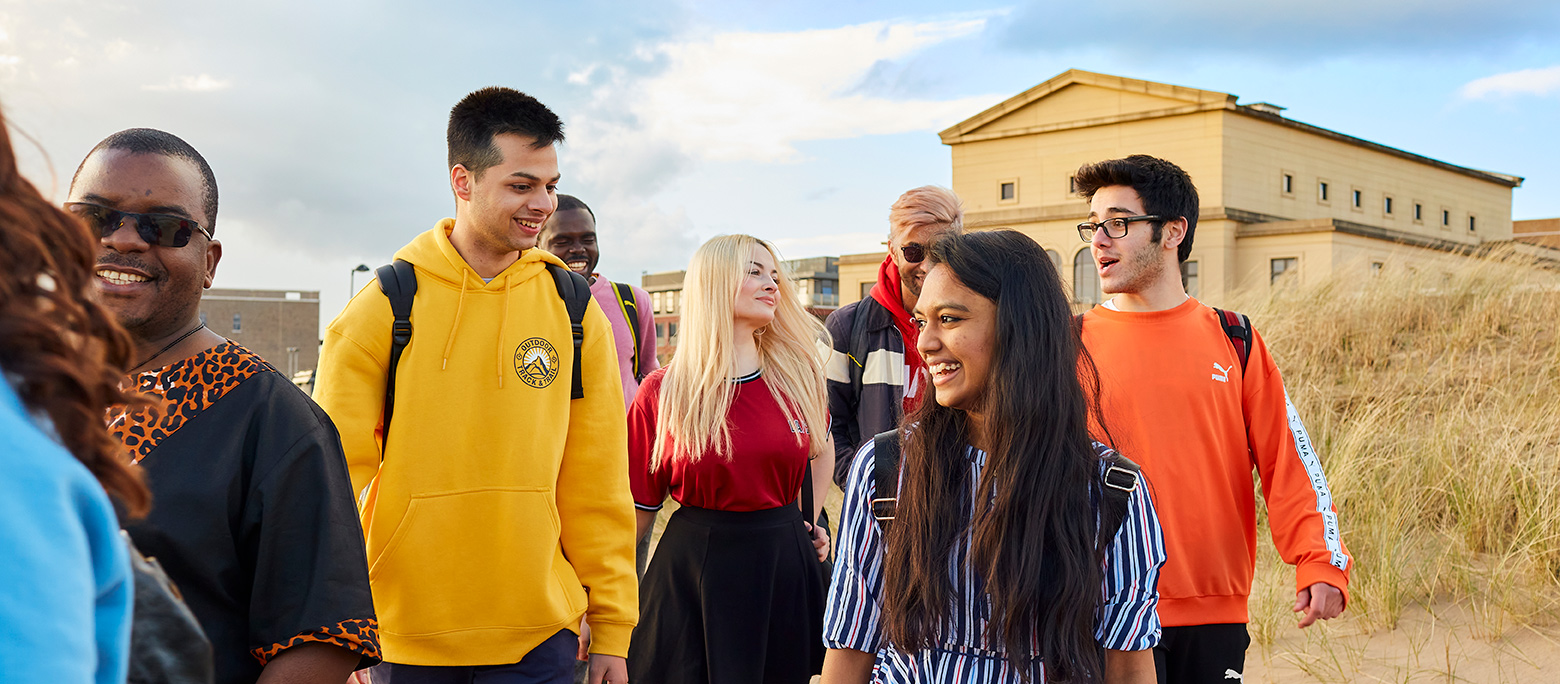 Students outside the great hall at Swansea university