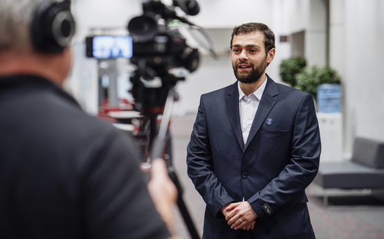 Chevening scholar being interview in front of a video recorder