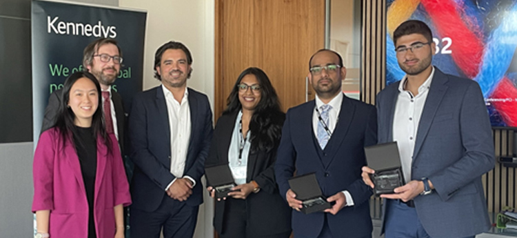 Winners standing with Paul Henton (Quadrant Chambers), Ingrid Hu and Michael Biltoo (Kennedys Law)