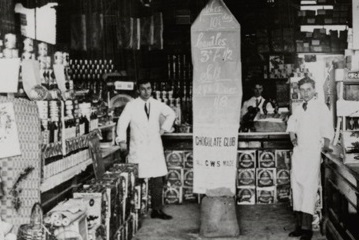 Photograph of Co-operative Store with notice for a chocolate club