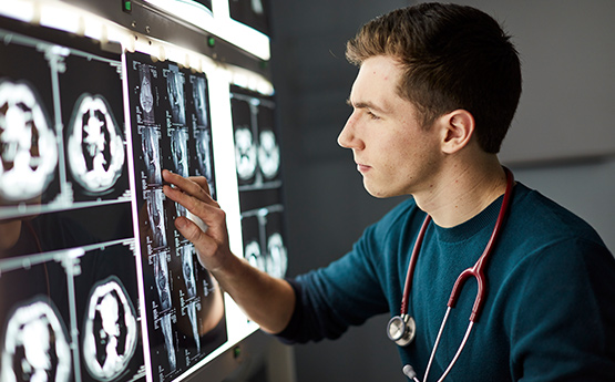 Student examining an MRI Scan