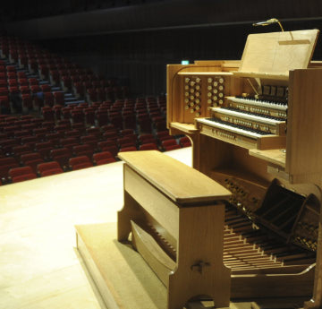 Organ console on stage