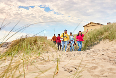 students on the beach