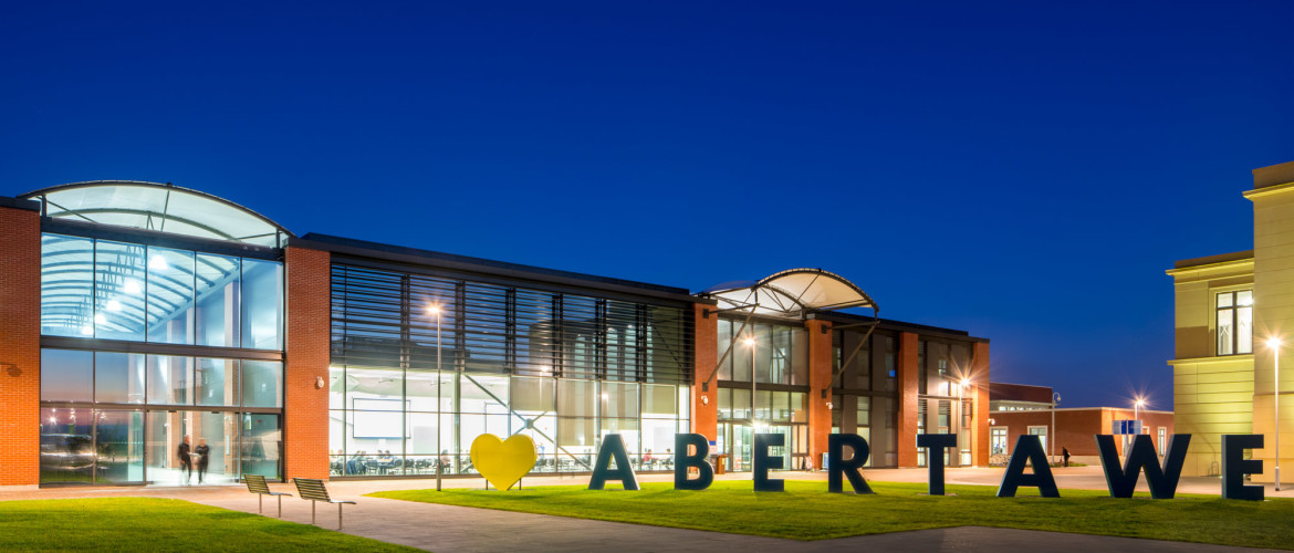 Bay campus at night