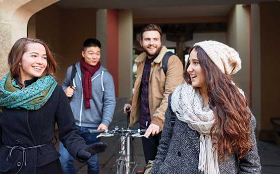 Students walking through campus