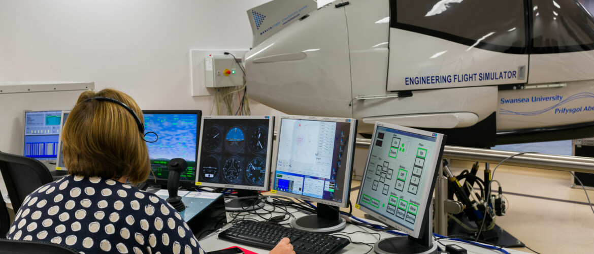 Student in flight simulator