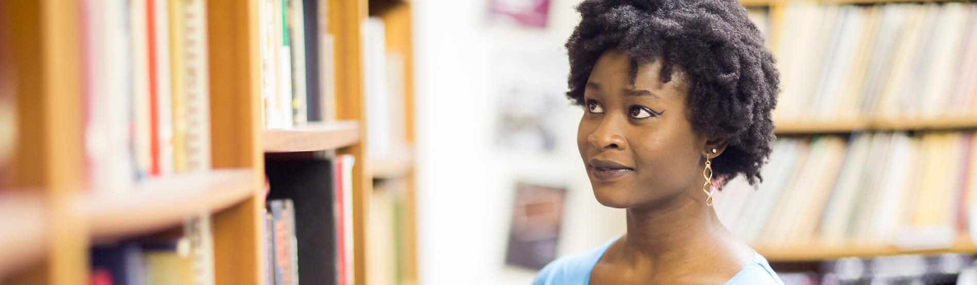 student in a library